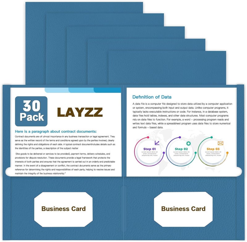LAYZZ Folders with Pockets, 30 Pack Paper Pocket Folders, 2 Pocket File folders Fits Letter Size Paper, for School Office and Home (Blue) - Image 1